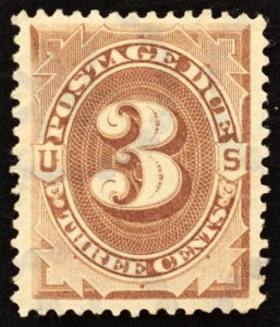 U.S. Used Stamp Scott #J3 3c Postage Due, VF - XF. Large Margins. Choice!