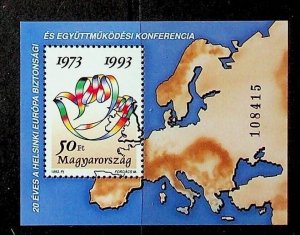 HUNGARY Sc 3402 NH SOUVENIR SHEET OF 1993 - MAP