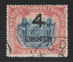 North Borneo Scott 96a Used surcharged Coat of Arms stamp perf 16 CV $55