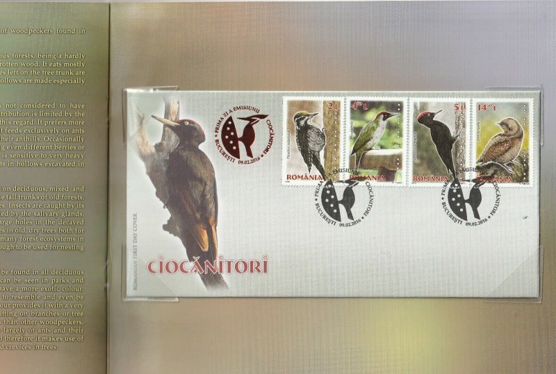 ROMANIA 2016 STAMPS FOLDER Woodpecker birds nature LIMITED EDTION