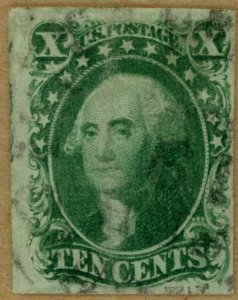 US Scott#14 VF 1855 10c Washington type II, light cancel, 4 clear margins, sound