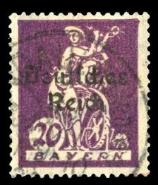 German States, Bavaria #259 (Mi. 122PFI) Cat€12, 1920 20pf violet, with bro...