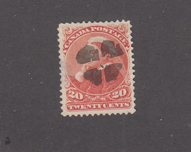 CANADA # 46 VF-20cts VERMILLION WITH SUPERB DOGS PAW FANCY CANCEL CAT VALUE $150