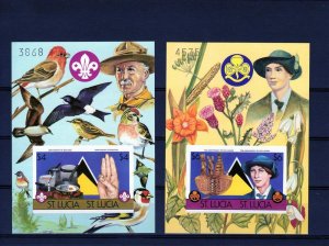 St.Lucia 1986 Sc#823/824 Scouting/Birds/Flowers 2 S/S IMPERFORATED MNH