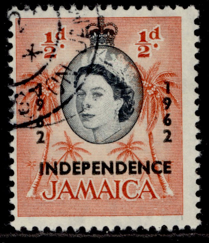JAMAICA QEII SG181, ½d black & deep orange-red, FINE USED.