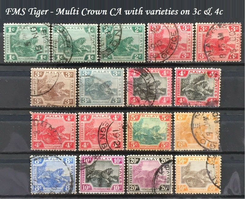 Malaya Federated Malay States FMS 1904-22 Tiger 1c-50c 17V MCCA Used M2032