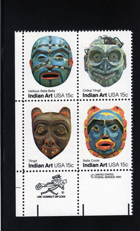 1834-1837 Indian Art, MNH LL-ZIP blk/4