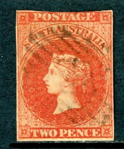 South Australia 1855 Queen Victoria 2p Dull Carmine Scott #2 VFU U735  ⭐⭐⭐⭐⭐⭐