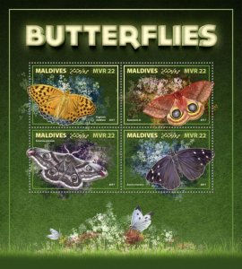 MALDIVES - 2017 - Butterflies - Perf 4v Sheet - Mint Never Hinged