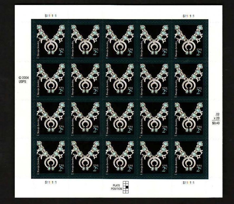 USA-Sc#3753- id12-unused NH sheet-Navajo necklace-2007-