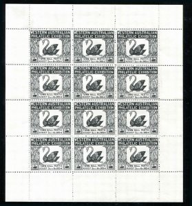 Black Swan Bird 1954 WESTERN AUSTRALIAN PHILATELIC EXHIBITION Stamp Sheet MNH