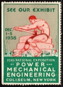 1958 US Poster Stamp 23rd National Exposition Power Mechanical Engineering