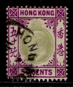 HONG KONG EDVII SG85a, 50c green and magenta, USED. Cat £23. CHALKY