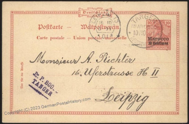 Germany 1901 Morocco TANGERS TANGIERS  Reichspost Postal Card Cover 111450