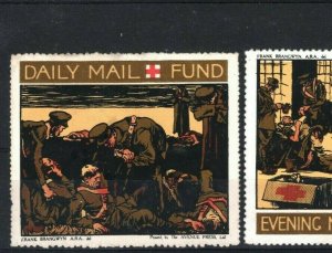 GB RED CROSS WW1 *Daily Mail & Evening News Fund* Charity Stamps{2} Labels DA177