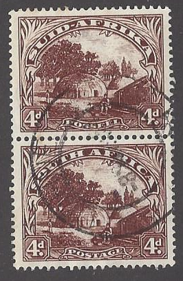 South Africa #58 used pair, native kraal,  Issued 1952