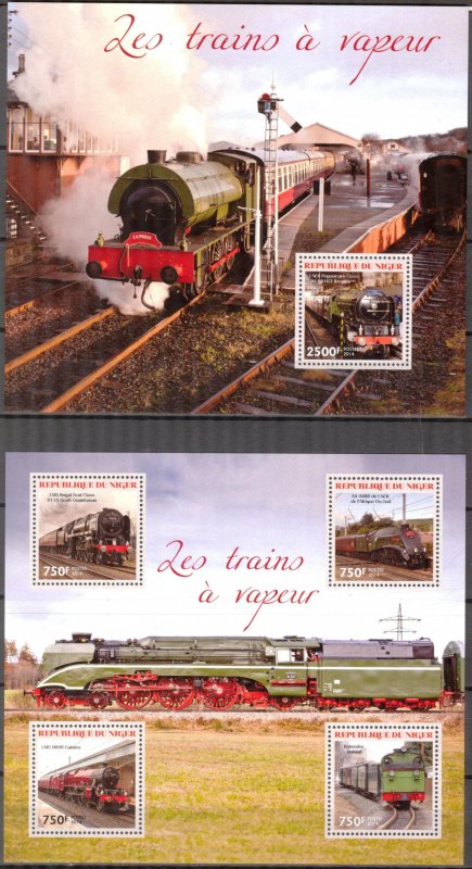 Niger 2014 Steam Trains Locomotives (2) Sheet + S/S MNH