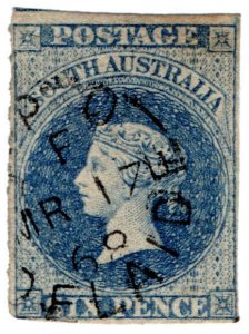 (I.B) Australia - South Australia Postal : 6d Prussian Blue (SG 33)