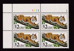 1990 BOBCAT $2 Sc 2482 MNH plate number 1211-1 UL CV $14