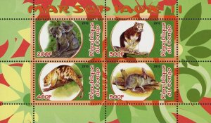 Congo Carnivore Koala Wild Animal Fauna Souvenir Sheet of 4 Stamps Mint NH