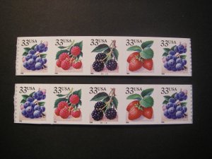 Scott 3302-5 or 3305a, 33c Berries, PNC5 #B2222, MNH Coil Beauty