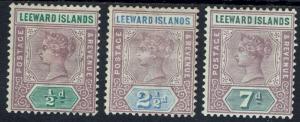 LEEWARD ISLANDS 1890 QV 1/2D 21/2D AND 7D