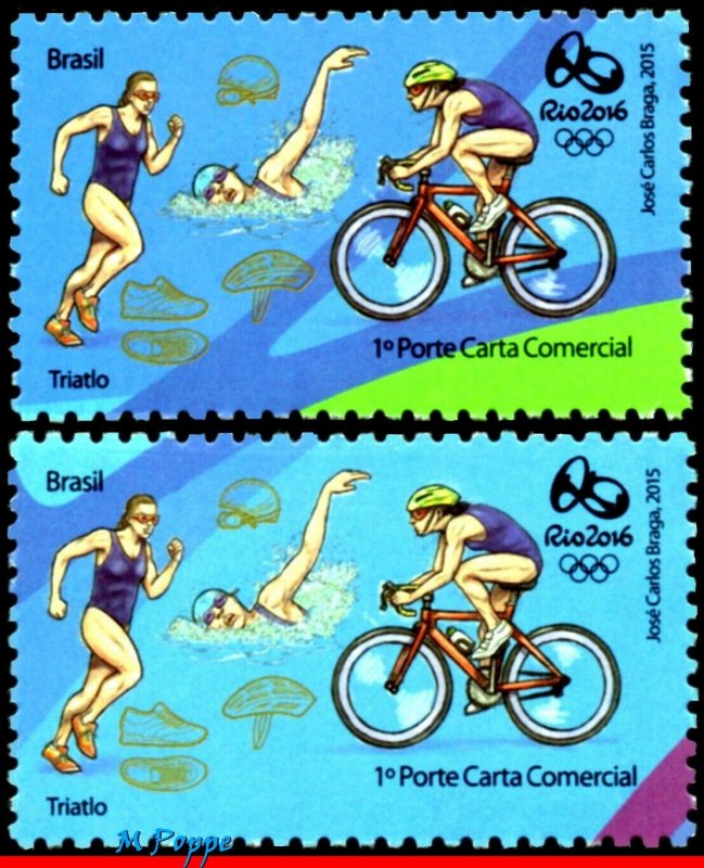 E17 BRAZIL 2015 OLYMPIC GAMES, RIO 2016, TRIATHLON, STAMPS 2nd & 4th SHEET, MNH