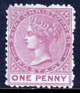 ST. CHRISTOPHER — SCOTT 2 (SG 2)— 1870 QV 1d MAGENTA — P12½ — MNG — SCV $82.50