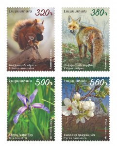 Armenia 2023 MNH** Mi 1371-1374 Flora Fauna Caucasian squirrel fox Iris Pyrus