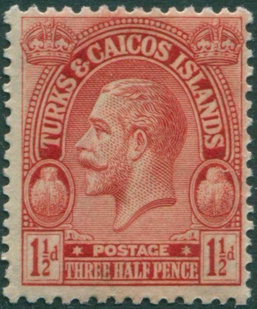 Turks and Caicos Islands 1922 SG165 1½d red postage KGV MLH