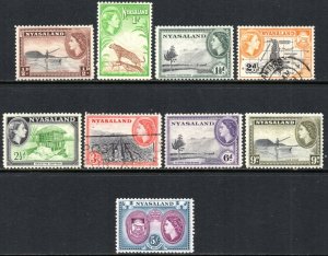 1953 Nyasaland Sg 173/185 Short Set of 9 Values Mounted Mint/Fine Used