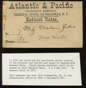 Atlantic & Pacific Telegraph Co. Telegram with Matching Cover LV6462