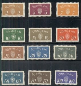 NORWAY #O9-21 (Tj9-20) Complete Official set, og, NH  Scott $550.00