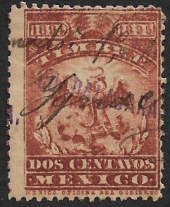 MEXICO REVENUES 1894-95 2c EAGLE Documentary GUADALAJARA Control DO217 Used