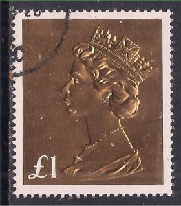 GB 2017 QE2 £1 Gold Embossed Machin Anniv SG U3966 Ex Book used DY 21 ( L1161 )