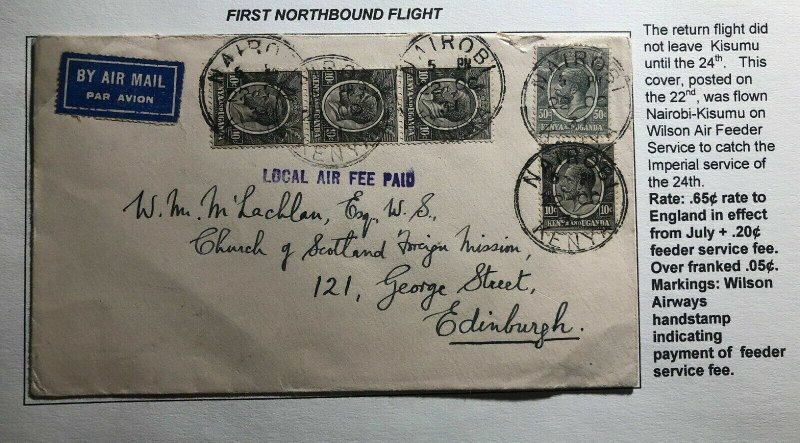 1931 Nairobi Kenya First NorthBound Flight Cover FFC To Edinburgh Scotland