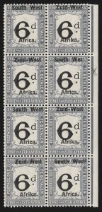 SOUTH WEST AFRICA 1923 setting III Postage Due 6d block, error 'Wes'. MNH **. 