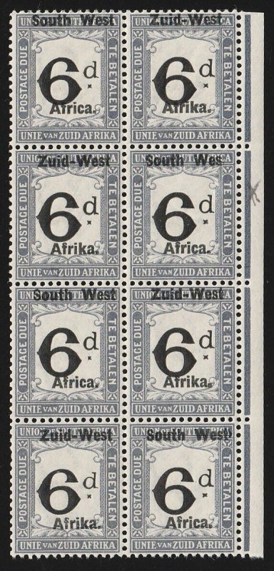 SOUTH WEST AFRICA 1923 setting III Postage Due 6d block, error 'Wes'. MNH **.