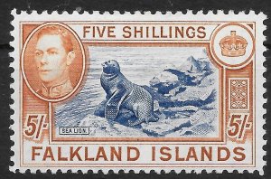 FALKLAND ISLANDS SG161b 1938 5/= INDIGO & PALE YELLOW-BROWN MTD MINT (r)