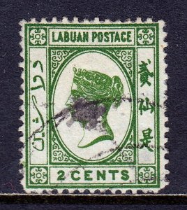 LABUAN — SCOTT 5 (SG 5) — 1880 2¢ GREEN QV ISSUE, WMK. 1 — USED — SCV $57