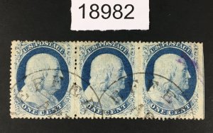 US # 24 STRIP OF 3 POS.68-70L8 68L8 WITH PLATE FLAW ABOVE U USED LOT #18982