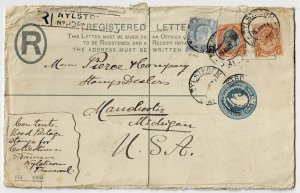 South Africa 1914 Nylstroom cancel on Transvaal registered stationery to the US