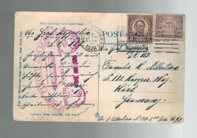 1928 USA Graf Zeppelin LZ 127 First Flight Flight postcard Cover to Kiel GErmany