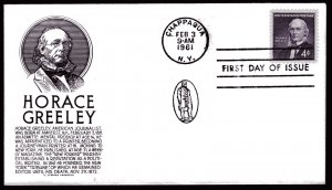 1177 4c Horace Greeley FDC Anderson black cachet Feb 3, 1961 v2