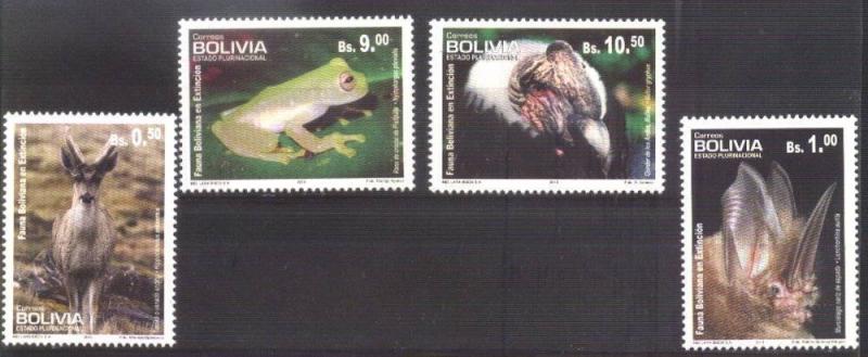 BOLIVIA 2013 FAUNA BIRDS,FROG,BATS YV 1518-21, MNH