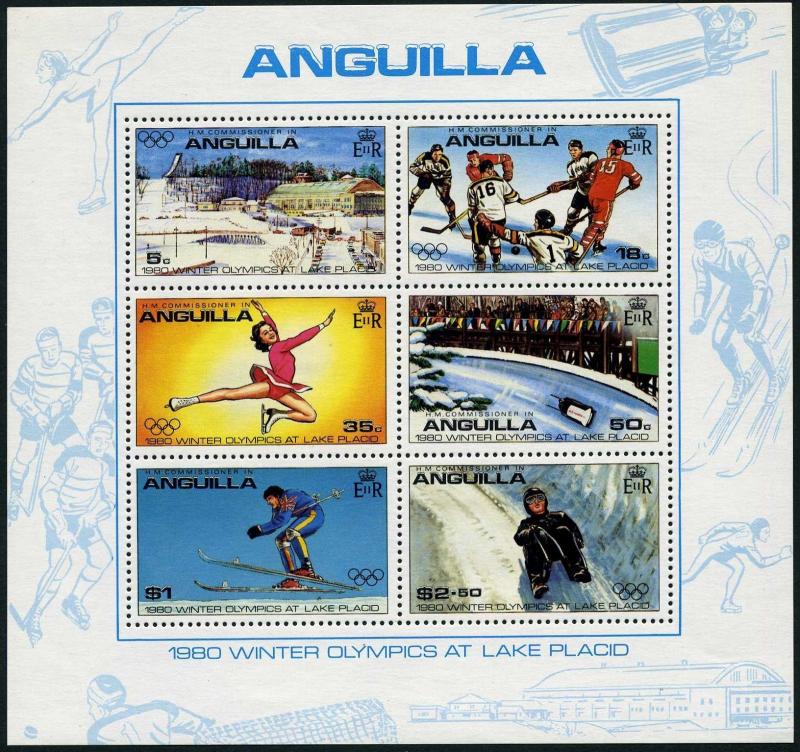 Anguilla 375-380,380a,MNH.Michel 373-378,Bl.30. Olympics Lake Placid-1980.Hockey