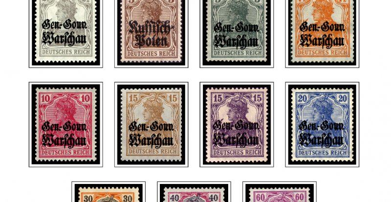 COLOR PRINTED OCCUPIED POLAND 1915-1944  STAMP ALBUM PAGES (15 illust. pages)