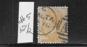 MALTA SCOTT #5 1865 1/2p (BUFF) PERF 12 1/2- USED