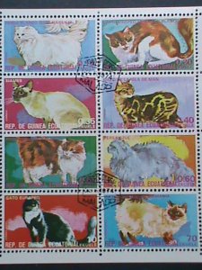 GUINEA EQUATORIAL-1974- COLORFUL BEAUTIFUL LOVELY  CATS CTO SHEET- VERY FINE