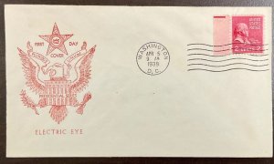 806EE Type II Electric Eye Fidelity cachet John Adams, Prexie Series FDC 1939